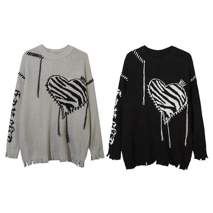 Gothic Vintage Ripped Grunge Heart Shaped  Pullover