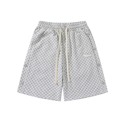 Pantalones cortos casuales de verano con botones laterales a cuadros para hombre