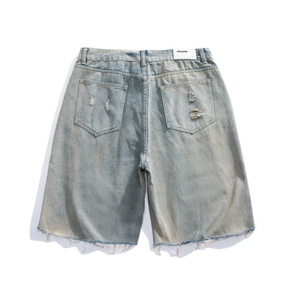 New Summer Straight Ripped Men's Baggy Jean Loose Denim Shorts