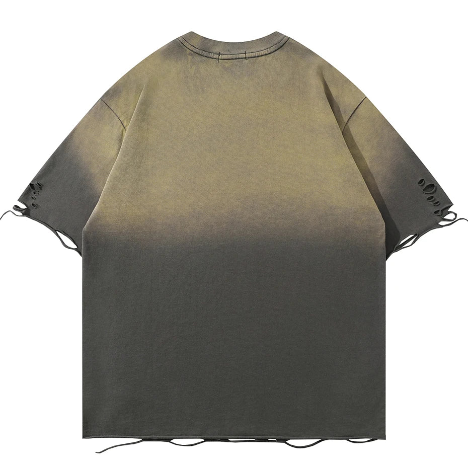 Distressed Ripped T Shirts Metal Star  Vintage Loose  Men T-shirt