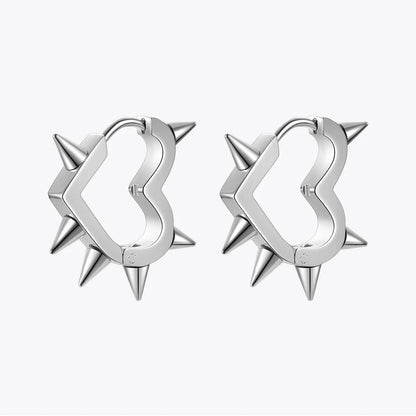 Spike Heart Shape Stainless Steel Silver Color Hoop Earrings