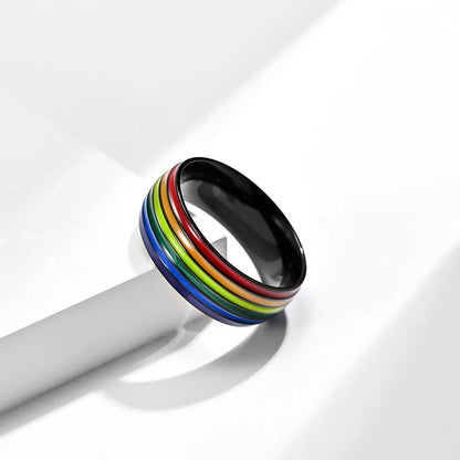 8MM Rainbow Color Gold / Black / Silver Plated Stainless Steel Rings for