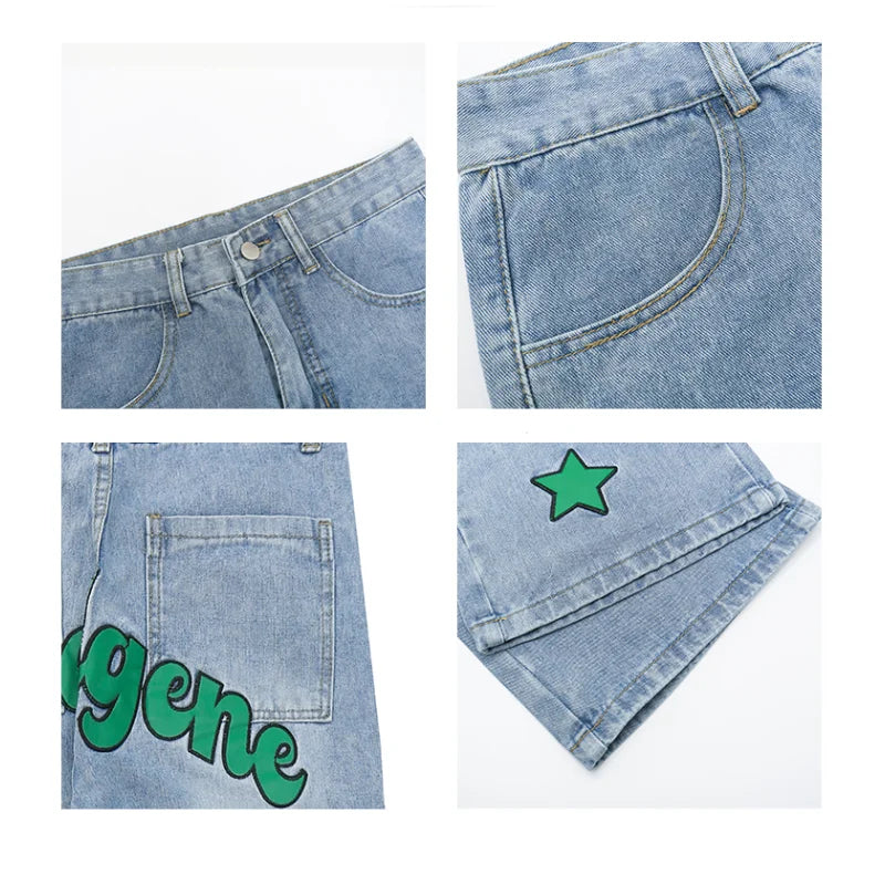 Star Embroidery Crazy Loose Board Men's Jeans