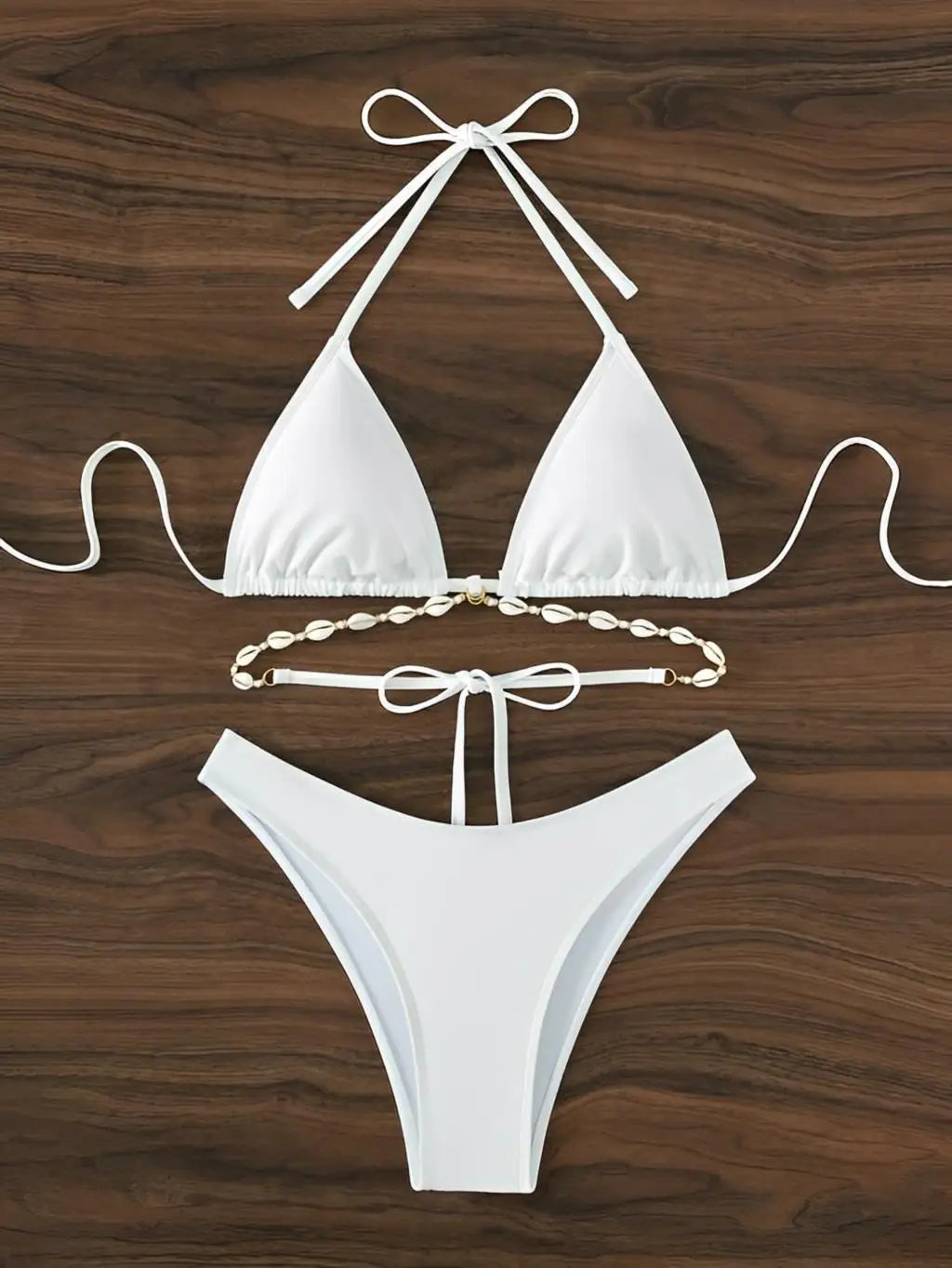 Triangle Bikini Set Decorated With Seashell Swimsuit  Beachwear