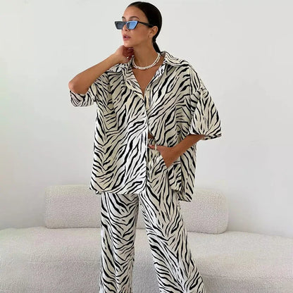 Summer Loose Zebra Print 2 Piece Women Outfit Set