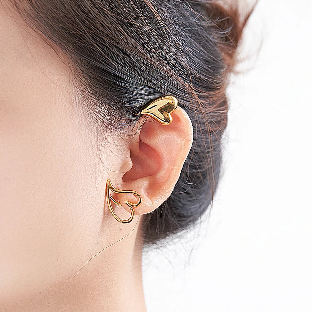 Heart Clip Ear Cuff 18K Pated Gold Earrrings