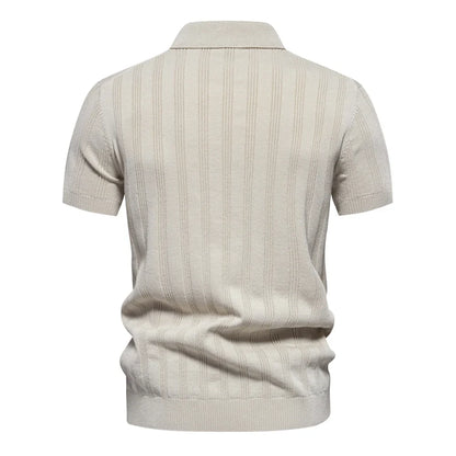 Ribbed Knit Polo Shirt For Men