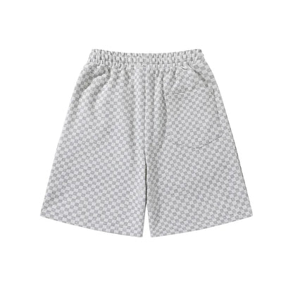 Pantalones cortos casuales de verano con botones laterales a cuadros para hombre