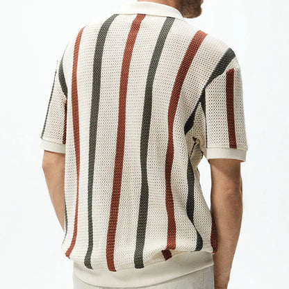 Summer Hollow Out Vintage Striped  Knitted Polo