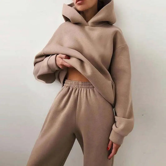 Two Piece Set Over sized Loose Long Pant Sets Hoodie Suit - ZUNILO