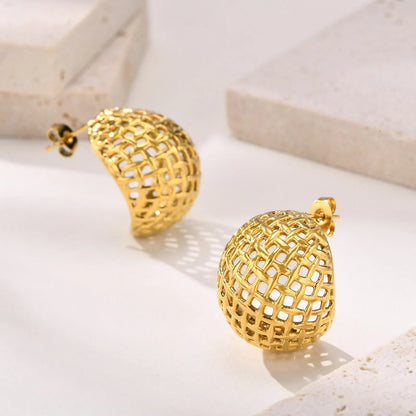 Elegant 18K Gold Plated Hollowed C-Shaped Hoop Earrings