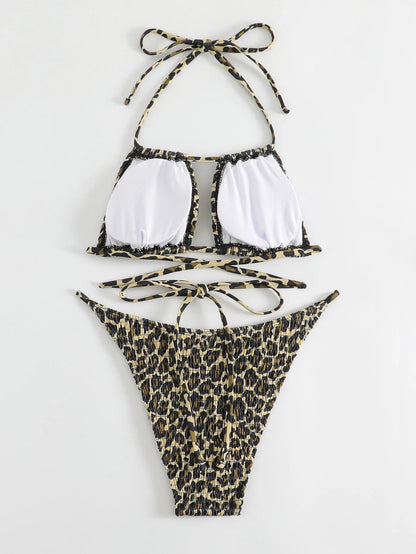 Leopard Padded High Cut Bikini Sexy Swimsuit Women String Beachwear