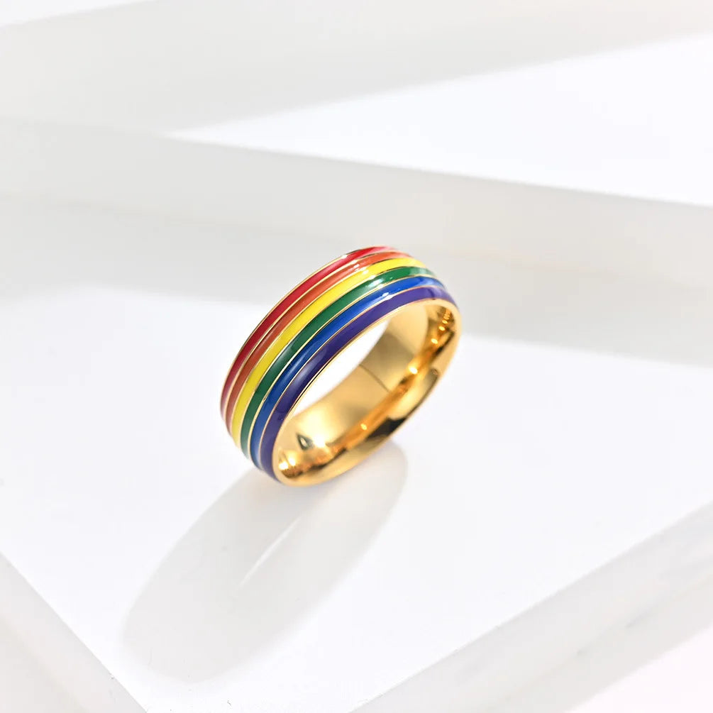 8MM Rainbow Color Gold / Black / Silver Plated Stainless Steel Rings for