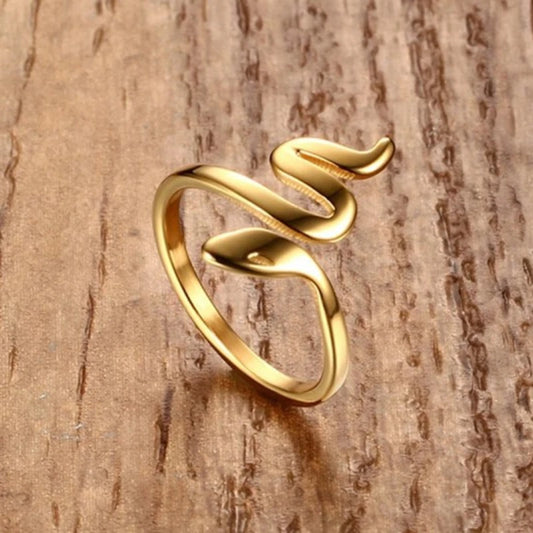 Gold Plated Twisted Snake Design Adjustable Titanium Stainless Steel Ring