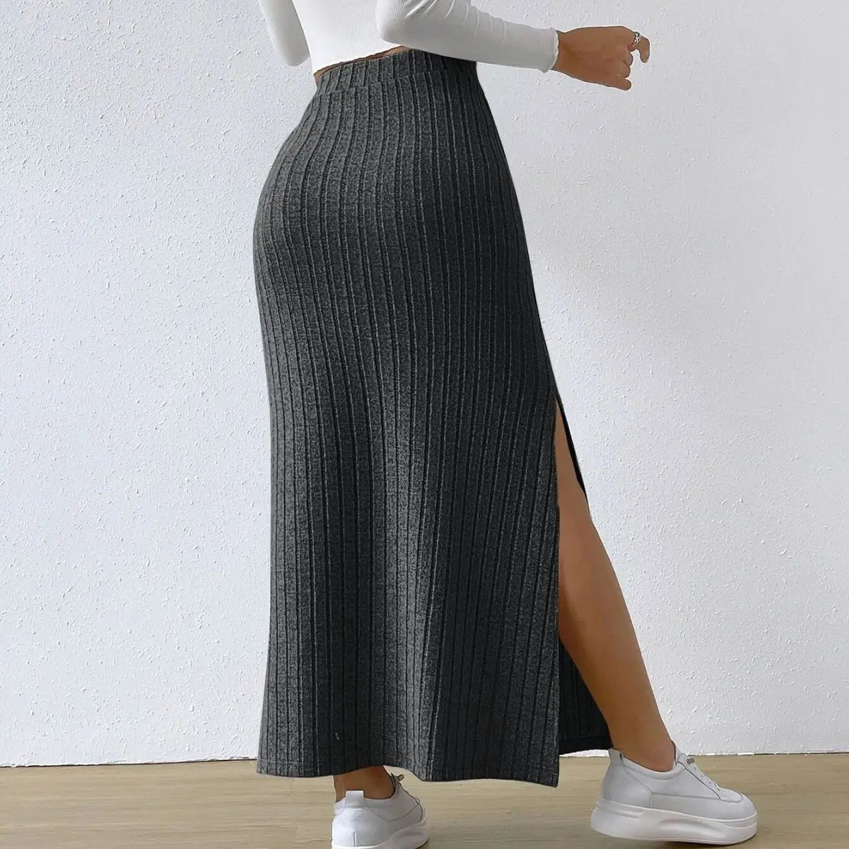High Waist Skirt Sexy Knitted Side Slit Skirt